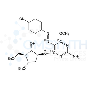 5-[[2-Amino-5-[2-(4-chlorophenyl)diazenyl]-6-methoxy-4-pyrimidinyl]amino-13C2, 15N]-3-(phenylmethoxy)-2-[(phenylmethoxy)methyl]-cyclopentanol