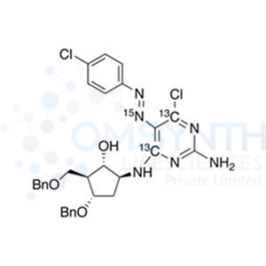 (1S,2S,3S,5S)-5-((2-Amino-6-chloro-5-((E)-(4-chlorophenyl)diazenyl)pyrimidin-4-yl)amino-15N)-3-(benzyloxy)-2-((benzyloxy)methyl)cyclopentan-1-ol-1,2-13C2