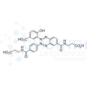3-((E)-(4-((2-Carboxyethyl)carbamoyl)-2-((E)-(4-((2-carboxyethyl)carbamoyl)phenyl)diazenyl)phenyl)diazenyl)-4-hydroxybenzoic Acid