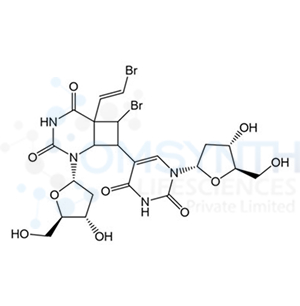 7-Bromo-6-((E)-2-bromovinyl)-2-((2S,4S,5R)-4-hydroxy-5-(hydroxymethyl)tetrahydrofuran-2-yl)-8-(1-((2S,4S,5R)-4-hydroxy-5-(hydroxymethyl)tetrahydrofuran-2-yl)-2,4-dioxo-1,2,3,4-tetrahydropyrimidin-5-yl)-2,4-diazabicyclo[4.2.0]octane-3,5-dione