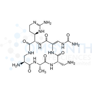 1-((Z)-((3S,9S,12S,15S)-15-Amino-3-((R)-2-amino-3,4,5,6-tetrahydropyrimidin-4-yl)-9-(aminomethyl)-12-methyl-2,5,8,11,14-pentaoxo-1,4,7,10,13-pentaazacyclohexadecan-6-ylidene)methyl)urea